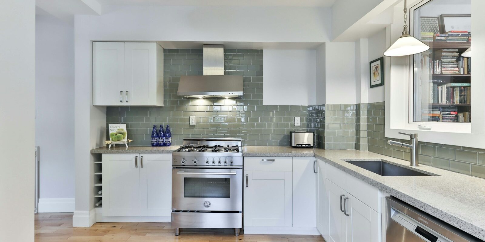 white wooden kitchen cabinet with gray kitchen cabinet
